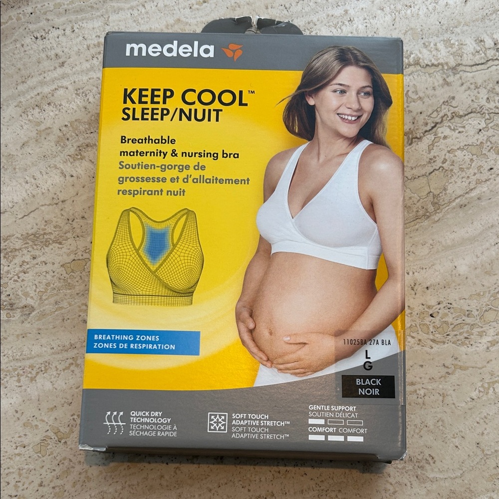 NEW 🆕 Medela Black Maternity & Nursing Bra Breathable Keep Cool Sleep NWT size L